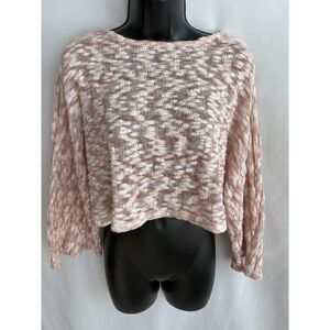 The Mogan Batwing Flare Sleeve Crop Knit Sweater Size L Pink White Fall Summer